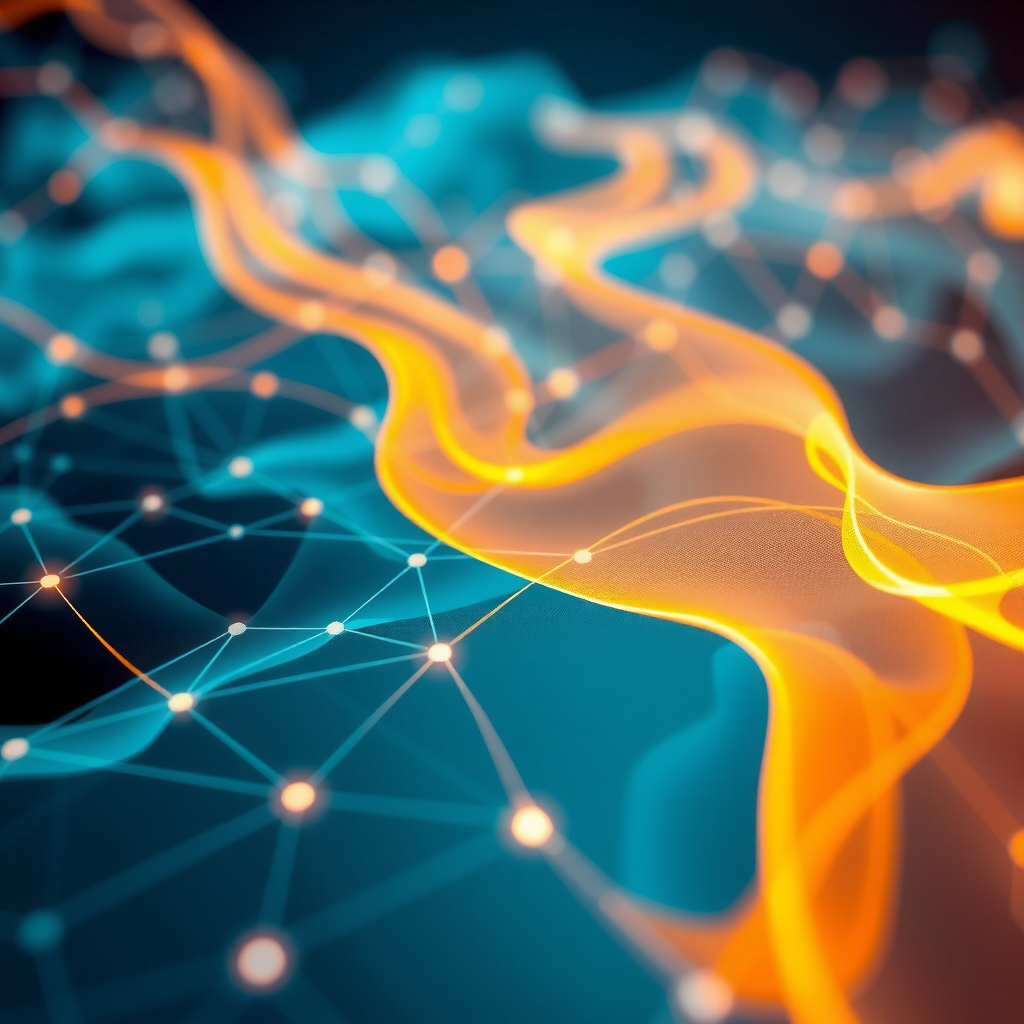 Abstract technological background with flowing geometric patterns and neural network visualization representing stable video diffusion concepts