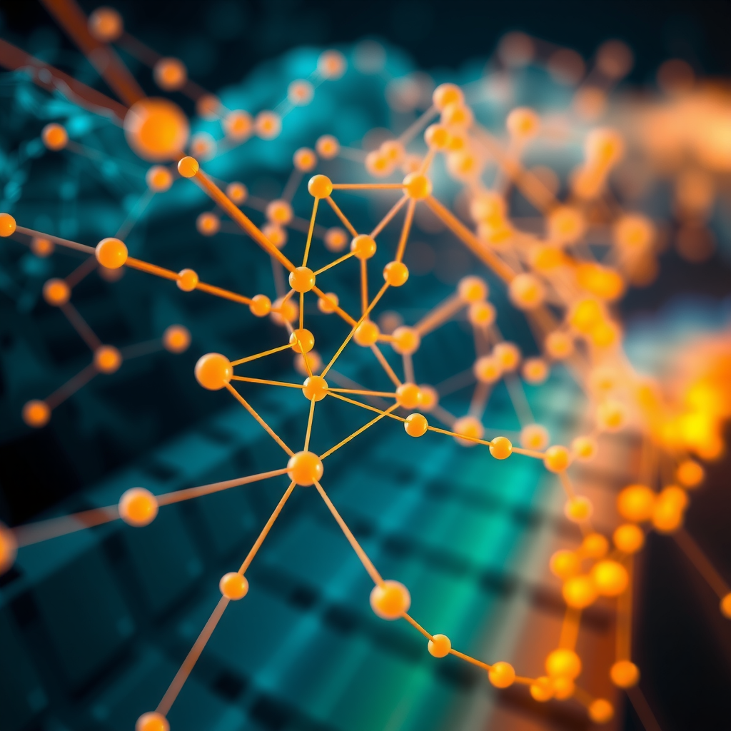 Abstract visualization of temporal attention mechanisms in video diffusion showing interconnected neural network nodes with flowing data streams representing frame-to-frame consistency across a video sequence timeline