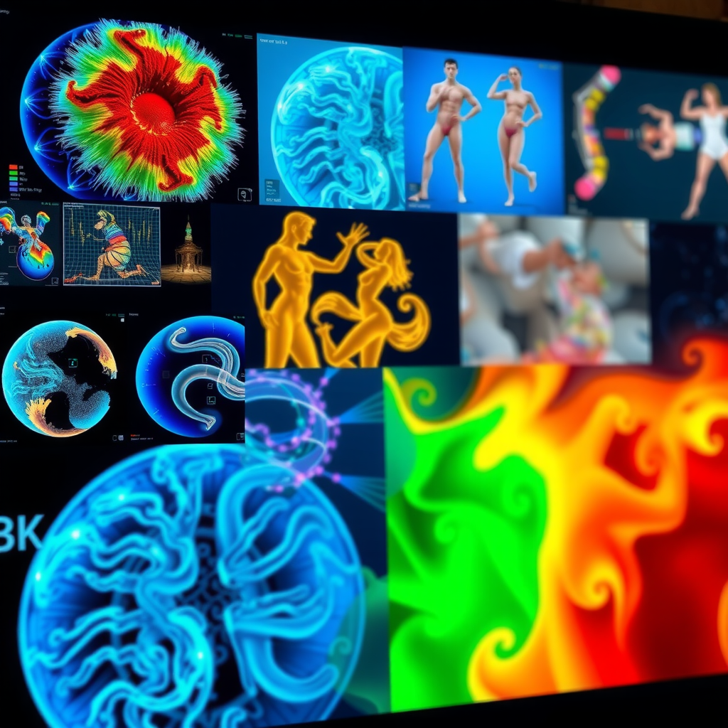 Visual collage showcasing diverse applications of video diffusion technology, including scientific data visualization, medical imaging sequences, educational animations, and creative artistic video generation examples